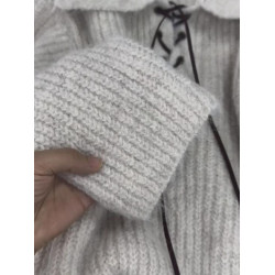 小衆高級設計感POLO翻領系帶毛衣女冬季新款超好看獨特針織衫上衣