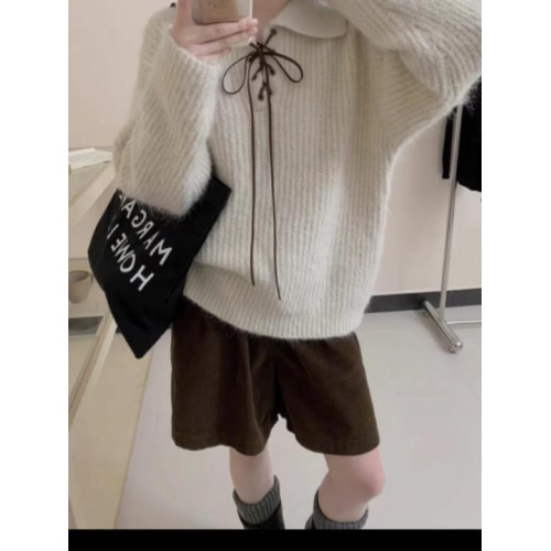 小衆高級設計感POLO翻領系帶毛衣女冬季新款超好看獨特針織衫上衣