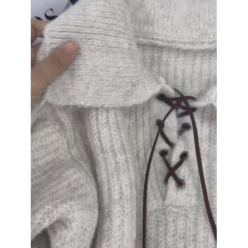 小衆高級設計感POLO翻領系帶毛衣女冬季新款超好看獨特針織衫上衣