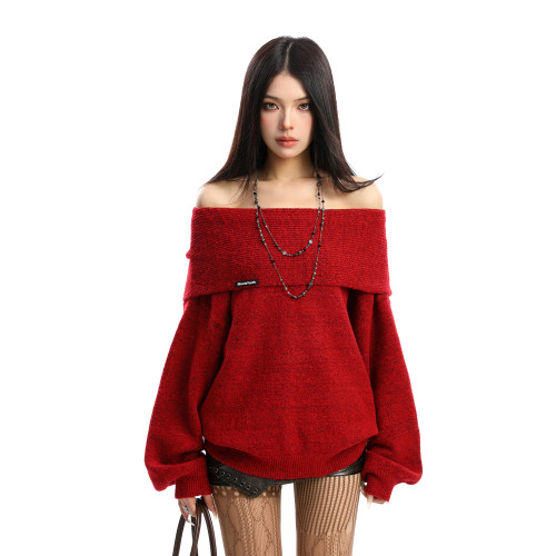 BIGGOLD韓系氛圍感一字肩毛衣女秋冬氣質加厚保暖寬松針織衫上衣 BIGGOLD韓系氛圍感一字肩毛衣女秋冬氣質加厚保暖寬松針織衫上衣