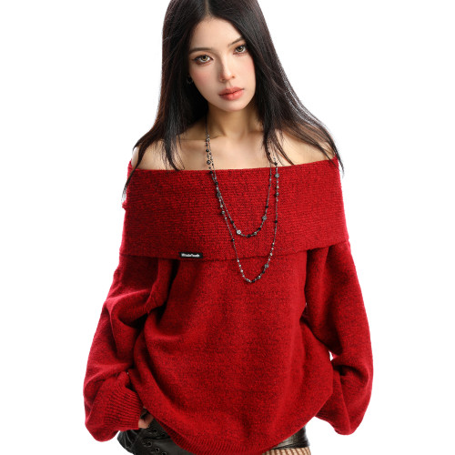 BIGGOLD韓系氛圍感一字肩毛衣女秋冬氣質加厚保暖寬松針織衫上衣 BIGGOLD韓系氛圍感一字肩毛衣女秋冬氣質加厚保暖寬松針織衫上衣