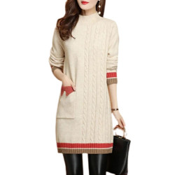 洋氣毛衣女內搭寬松外穿中長款打底衫女秋冬新款加絨加厚毛衣裙女