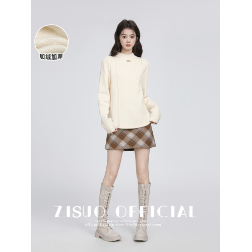 杏色半高領加絨毛衣女2026秋冬新款加厚一體絨打底衫內搭針織上衣