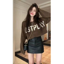 字母短款復古日系毛衣女男寬松內搭春季慵懶風軟糯歐貨針織衫外套