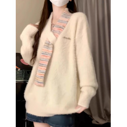 慵懶風軟糯v領白色毛衣女2025新款秋冬季寬松長袖針織上衣高級感