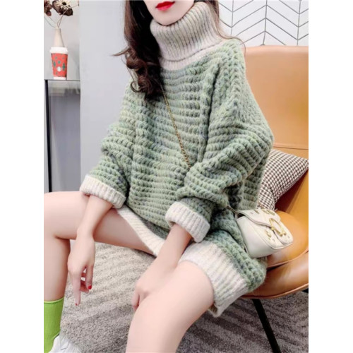 中長款高領套頭毛衣女裝2024年秋冬季新款寬松慵懶風針織上衣加厚 中長款高領套頭毛衣女裝2024年秋冬季新款寬松慵懶風針織上衣加厚