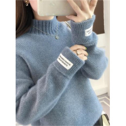 秋冬新款仿水貂絨毛衣女高領秋冬新款寬松毛衣針織加厚打底衫女士