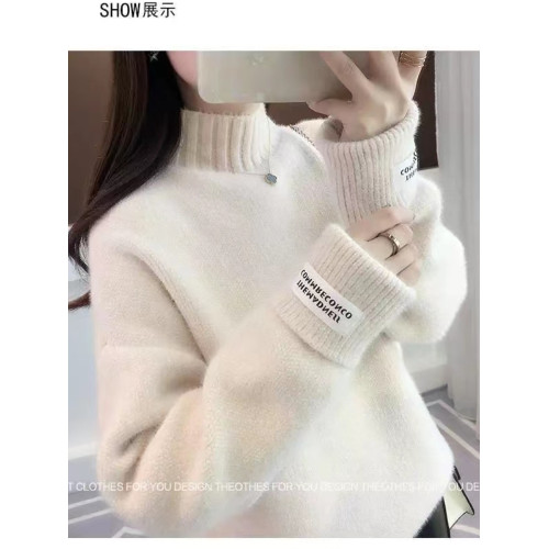 秋冬新款仿水貂絨毛衣女高領秋冬新款寬松毛衣針織加厚打底衫女士 秋冬新款仿水貂絨毛衣女高領秋冬新款寬松毛衣針織加厚打底衫女士
