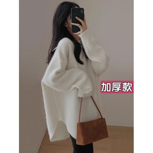 大碼寬松遮肚子套頭毛衣女秋冬加厚外穿針織打底衫胖mm慵懶風上衣 大碼寬松遮肚子套頭毛衣女秋冬加厚外穿針織打底衫胖mm慵懶風上衣