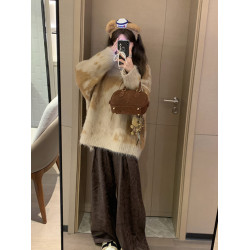 慵懶風暈染圓領馬海毛毛衣女秋冬寬松軟糯奶呼呼套頭針織衫上衣