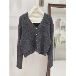 小香風奶白色短款針織外套女金色釦外穿肌理感洋氣圈圈紗毛衣開衫