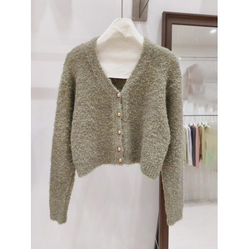 小香風奶白色短款針織外套女金色釦外穿肌理感洋氣圈圈紗毛衣開衫 小香風奶白色短款針織外套女金色釦外穿肌理感洋氣圈圈紗毛衣開衫