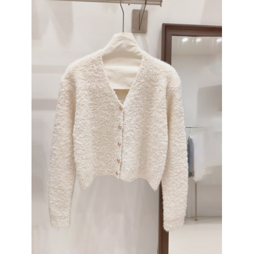 小香風奶白色短款針織外套女金色釦外穿肌理感洋氣圈圈紗毛衣開衫 小香風奶白色短款針織外套女金色釦外穿肌理感洋氣圈圈紗毛衣開衫