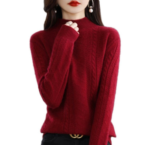 鄂爾多斯市産時尚羊絨衫女針織打底大碼寬鬆半高領羊毛加厚保暖