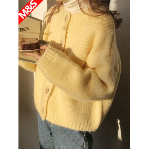 黃色毛衣開衫女寬松外穿慵懶風軟糯2025秋冬檸檬黃上衣針織衫外套 黃色毛衣開衫女寬松外穿慵懶風軟糯2025秋冬檸檬黃上衣針織衫外套