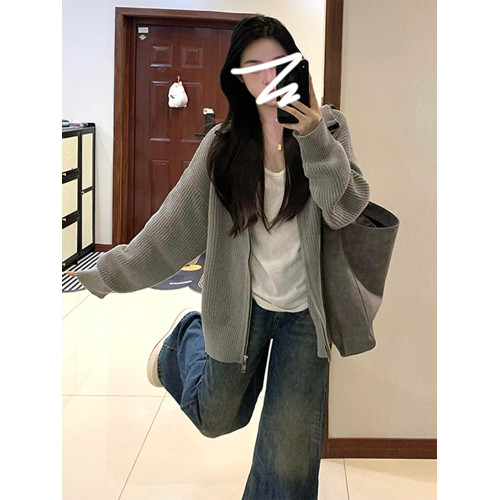 2025秋冬季新款小個子灰色拉鍊開衫毛衣女加厚外套慵懶風韓系上衣 2025秋冬季新款小個子灰色拉鍊開衫毛衣女加厚外套慵懶風韓系上衣
