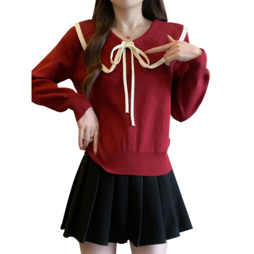 秋冬新款大碼女裝胖mm顯瘦遮肉洋氣娃娃領毛衣新年紅色打底針織衫 秋冬新款大碼女裝胖mm顯瘦遮肉洋氣娃娃領毛衣新年紅色打底針織衫