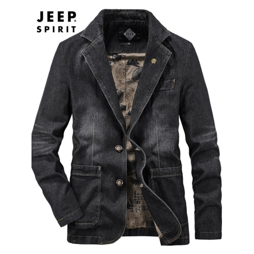 JEEP SPIRIT男士牛仔西服外套男年寬松休閒夾克男工裝大碼小西裝 JEEP SPIRIT男士牛仔西服外套男年寬松休閒夾克男工裝大碼小西裝
