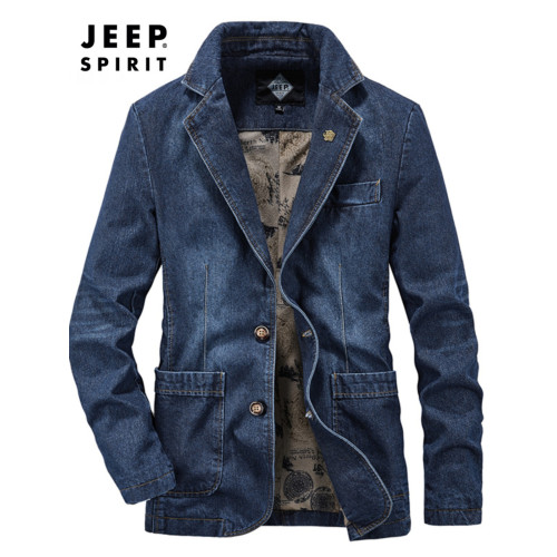 JEEP SPIRIT男士牛仔西服外套男年寬松休閒夾克男工裝大碼小西裝 JEEP SPIRIT男士牛仔西服外套男年寬松休閒夾克男工裝大碼小西裝