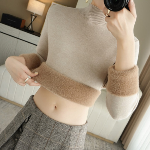 半高領加絨長袖保暖毛衣女秋冬新款內搭短款毛衫簡約百搭針織衫女 半高領加絨長袖保暖毛衣女秋冬新款內搭短款毛衫簡約百搭針織衫女