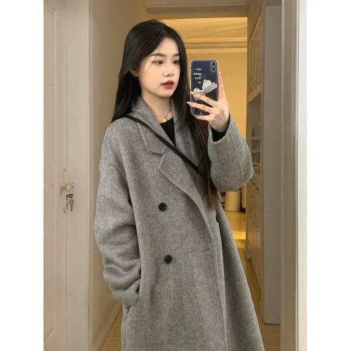 毛呢外套女小個子2024新款冬季韓系加厚高級感氣質中長款呢子大衣