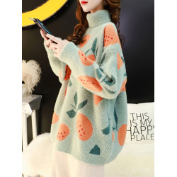 仿水貂絨高領毛衣女慵懶風中長款2025新款秋冬寬松外穿加厚打底衫