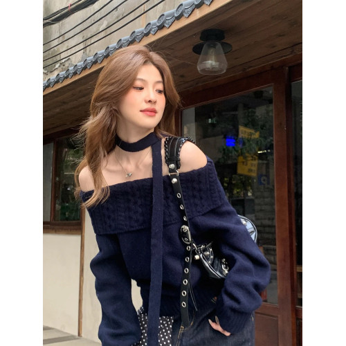 法式復古一字肩麻花掛脖毛衣女春秋氛圍感露肩針織衫顯瘦內搭上衣 法式復古一字肩麻花掛脖毛衣女春秋氛圍感露肩針織衫顯瘦內搭上衣