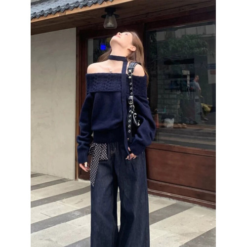 法式復古一字肩麻花掛脖毛衣女春秋氛圍感露肩針織衫顯瘦內搭上衣 法式復古一字肩麻花掛脖毛衣女春秋氛圍感露肩針織衫顯瘦內搭上衣
