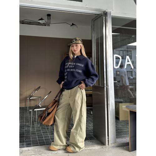 川川也半拉鍊Polo復古字母毛衣美式男女秋冬新款針織衫boxy短寬潮 川川也半拉鍊Polo復古字母毛衣美式男女秋冬新款針織衫boxy短寬潮