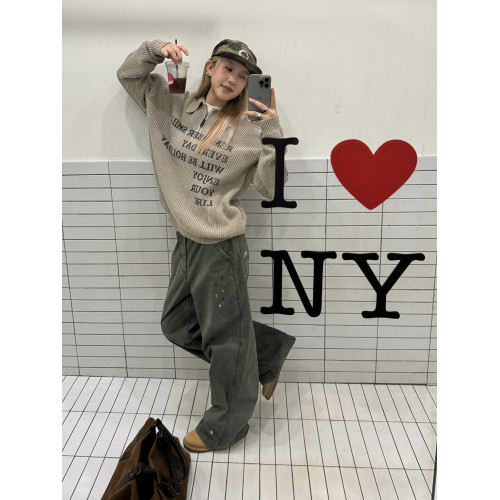 川川也半拉鍊Polo復古字母毛衣美式男女秋冬新款針織衫boxy短寬潮 川川也半拉鍊Polo復古字母毛衣美式男女秋冬新款針織衫boxy短寬潮