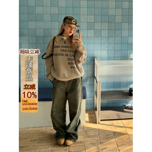 川川也半拉鍊Polo復古字母毛衣美式男女秋冬新款針織衫boxy短寬潮 川川也半拉鍊Polo復古字母毛衣美式男女秋冬新款針織衫boxy短寬潮