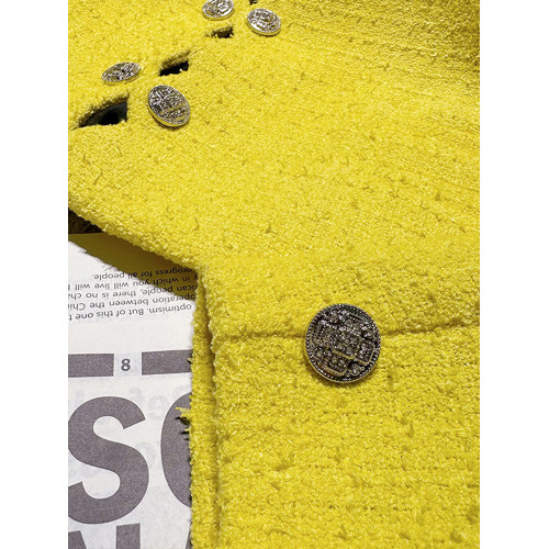 FFmiss◆小香風雙排釦羊毛呢波浪邊短外套女設計感黃色粗花呢西裝 FFmiss◆小香風雙排釦羊毛呢波浪邊短外套女設計感黃色粗花呢西裝