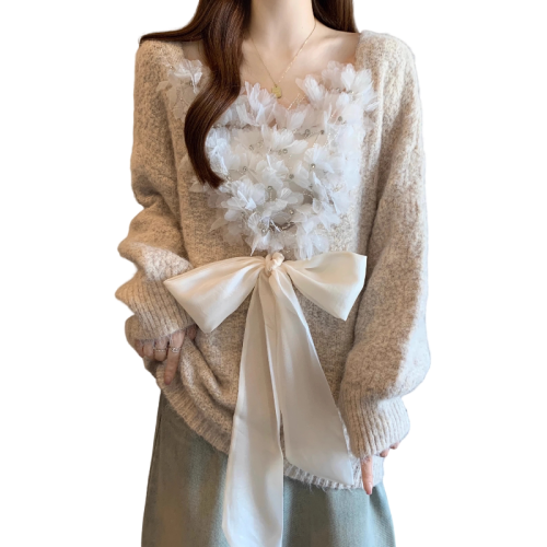 酒紅色洋氣V領正肩毛衣女2025冬新款大碼胖mm立體花朵蝴蝶結上衣 酒紅色洋氣V領正肩毛衣女2025冬新款大碼胖mm立體花朵蝴蝶結上衣