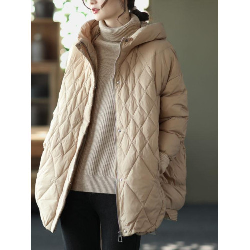 200斤自製連帽白鴨羽絨服女菱格文藝休閒保暖寬松保暖大碼外套 200斤自製連帽白鴨羽絨服女菱格文藝休閒保暖寬松保暖大碼外套