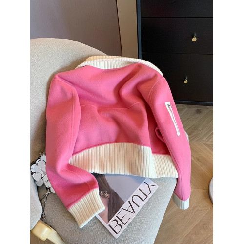 拼接撞色設計感小衆短款翻領夾克外套女秋季甜美別致休閒開衫上衣 拼接撞色設計感小衆短款翻領夾克外套女秋季甜美別致休閒開衫上衣