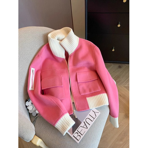 拼接撞色設計感小衆短款翻領夾克外套女秋季甜美別致休閒開衫上衣 拼接撞色設計感小衆短款翻領夾克外套女秋季甜美別致休閒開衫上衣