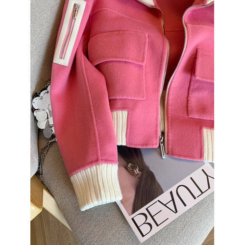 拼接撞色設計感小衆短款翻領夾克外套女秋季甜美別致休閒開衫上衣 拼接撞色設計感小衆短款翻領夾克外套女秋季甜美別致休閒開衫上衣