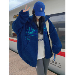 秋冬小香風克萊因藍今年流行漂亮獨特超好看美式羊羔毛棒球服外套