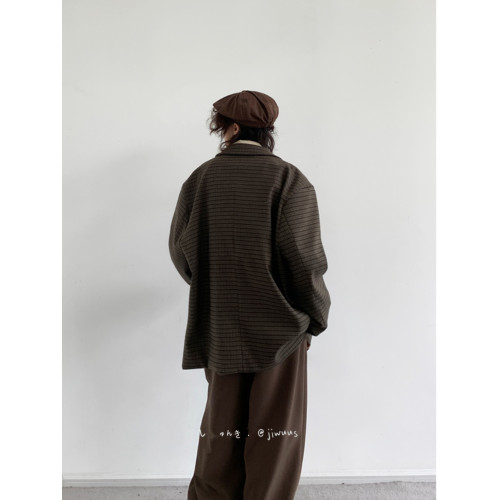 春秋日系復古細格紋西服男女生寬松休閒小衆設計小西裝上衣外套潮 春秋日系復古細格紋西服男女生寬松休閒小衆設計小西裝上衣外套潮