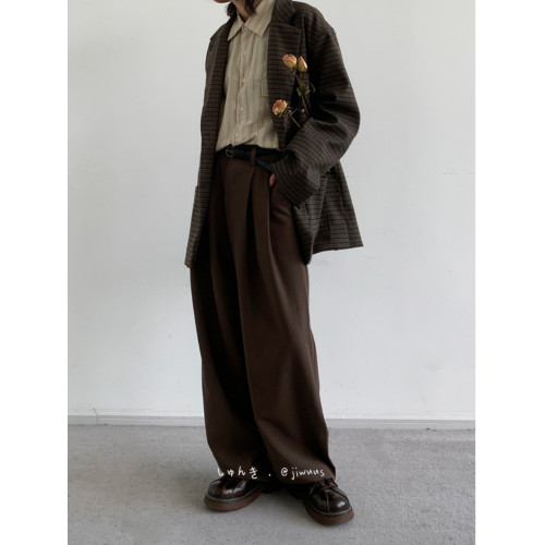 春秋日系復古細格紋西服男女生寬松休閒小衆設計小西裝上衣外套潮 春秋日系復古細格紋西服男女生寬松休閒小衆設計小西裝上衣外套潮