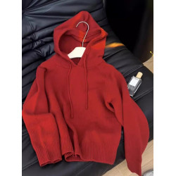 秋冬聖誕穿搭新年紅色連帽套頭毛衣外套女內搭外穿軟糯針織衫上衣