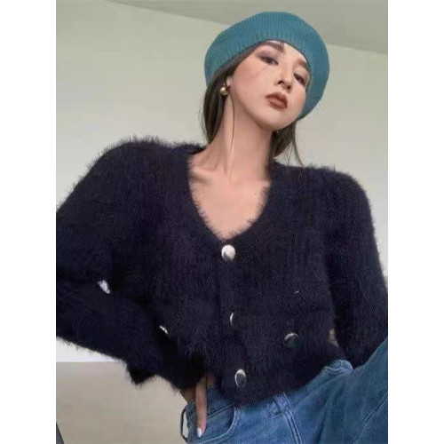 仿貂絨小香風針織開衫純欲春秋2025年新款毛衣外套女冬季短款上衣 仿貂絨小香風針織開衫純欲春秋2025年新款毛衣外套女冬季短款上衣