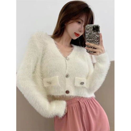 仿貂絨小香風針織開衫純欲春秋2025年新款毛衣外套女冬季短款上衣 仿貂絨小香風針織開衫純欲春秋2025年新款毛衣外套女冬季短款上衣