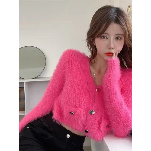 仿貂絨小香風針織開衫純欲春秋2025年新款毛衣外套女冬季短款上衣 仿貂絨小香風針織開衫純欲春秋2025年新款毛衣外套女冬季短款上衣