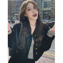 黑色小香風外套女秋冬2025新款小個子加厚夾棉名媛高級感短款上衣