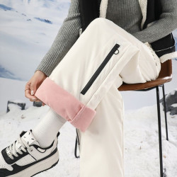 高級時尚洋氣米白色加絨滑雪褲新款機能沖鋒防風登山戶外運動褲子