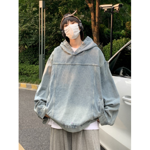 重磅水洗牛仔衛衣男春秋季潮牌寬松連帽夾克ins美式高街情侶外套 重磅水洗牛仔衛衣男春秋季潮牌寬松連帽夾克ins美式高街情侶外套