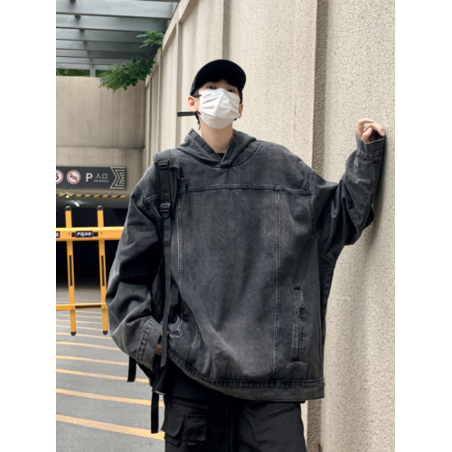 重磅水洗牛仔衛衣男春秋季潮牌寬松連帽夾克ins美式高街情侶外套 重磅水洗牛仔衛衣男春秋季潮牌寬松連帽夾克ins美式高街情侶外套