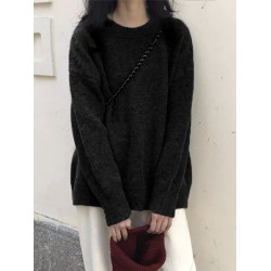 2025新款圓領寬松女士毛衣秋冬內搭針織打底衫慵懶風外穿大碼上衣