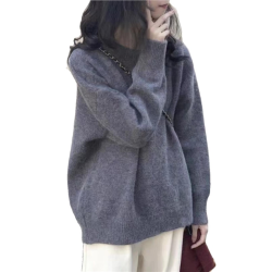 2025新款圓領寬鬆女士毛衣秋冬內搭針織打底衫慵嬾風外穿大碼上衣